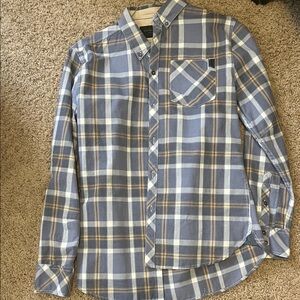 Vince Men's Casual Blue and Tan Plaid Shirt